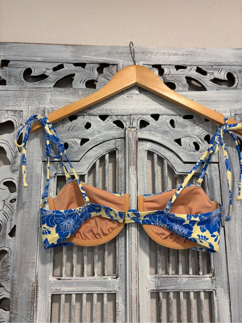 NEW J.Crew Bikini Top Underwire Blue Floral Print With Shoulder Ties 36 B